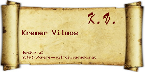 Kremer Vilmos névjegykártya